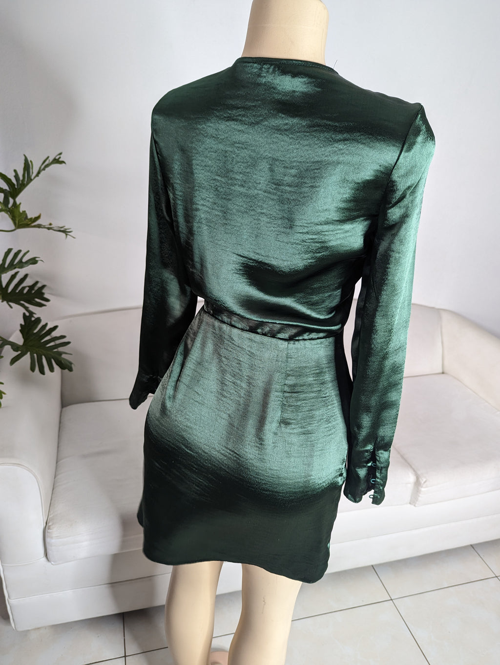 ASOS Emerald green silky date night dress long sleeve S