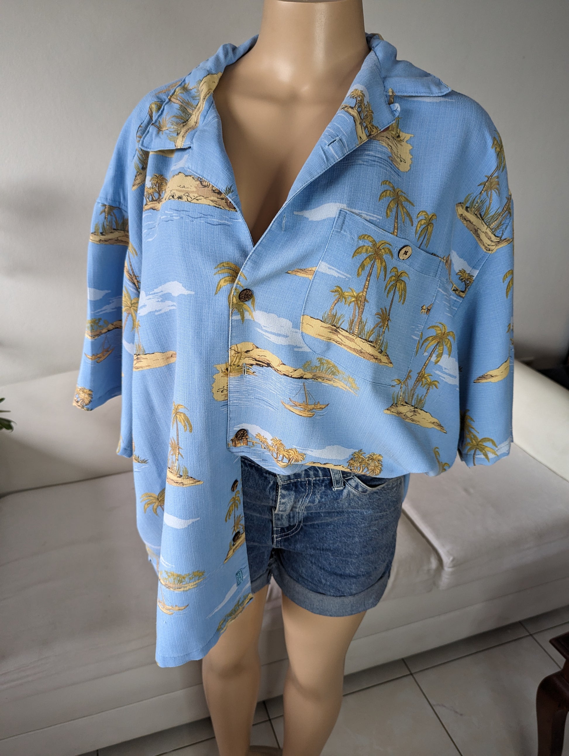 Vintage Island Print Coconut shell button. Shirt. Men's. XXL /xl ... +++ ^^^