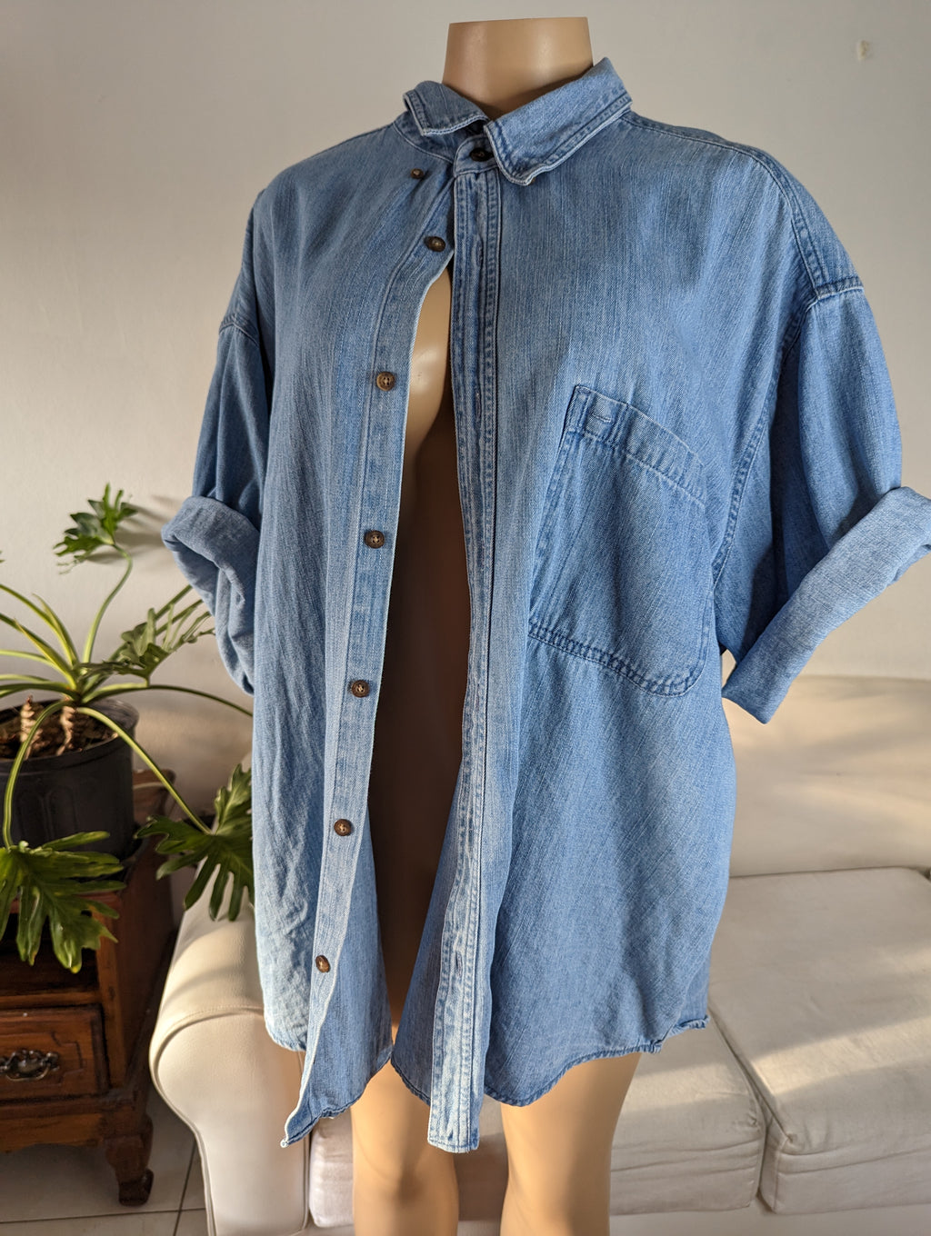 Vintage light blue denim button shirt men's 2x /XL ... +++ ^^^