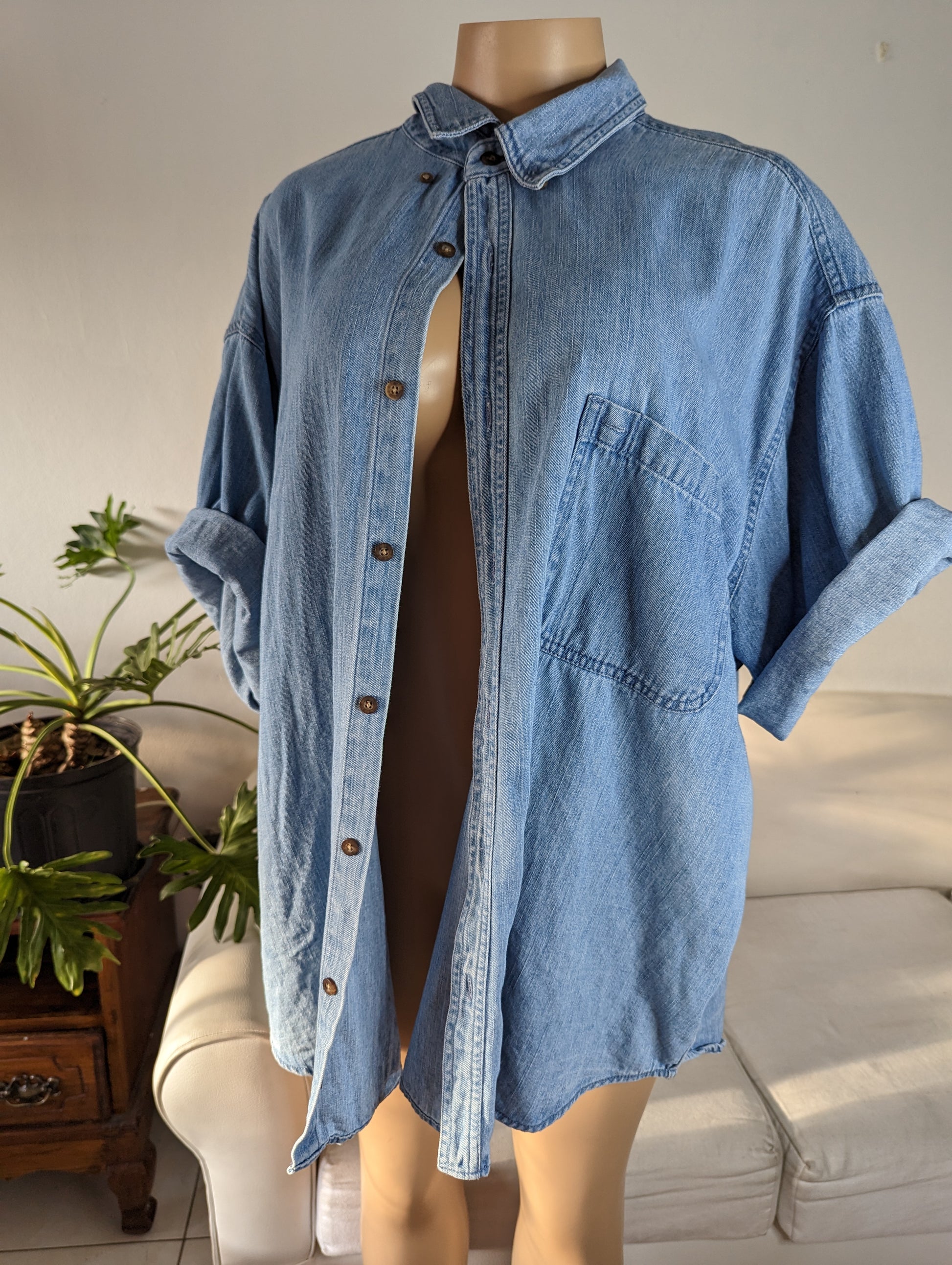 Vintage light blue denim button shirt men's 2x /XL ... +++ ^^^