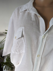 The classic white linen button down shirt with pockets mens /xl ... +++