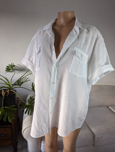 The classic white linen button down shirt with pockets mens /xl ... +++