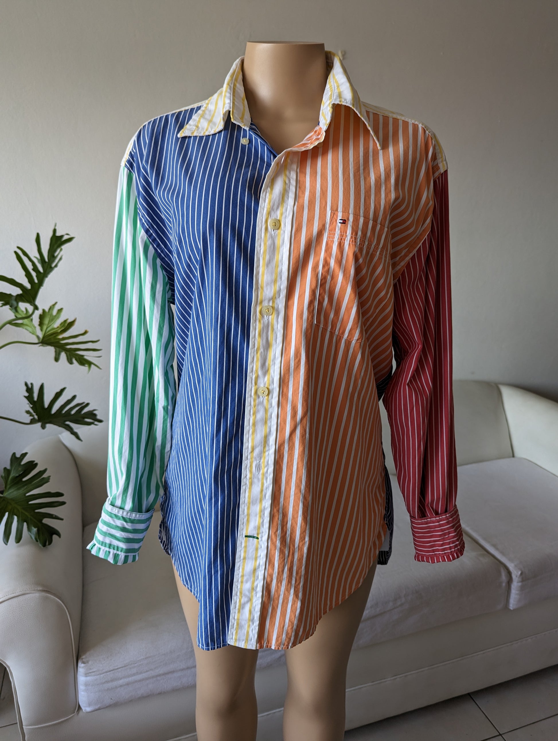 Ralph Lauren retro Candy Color block Stripe Button Shirt Mens. M ... +++ ^^^