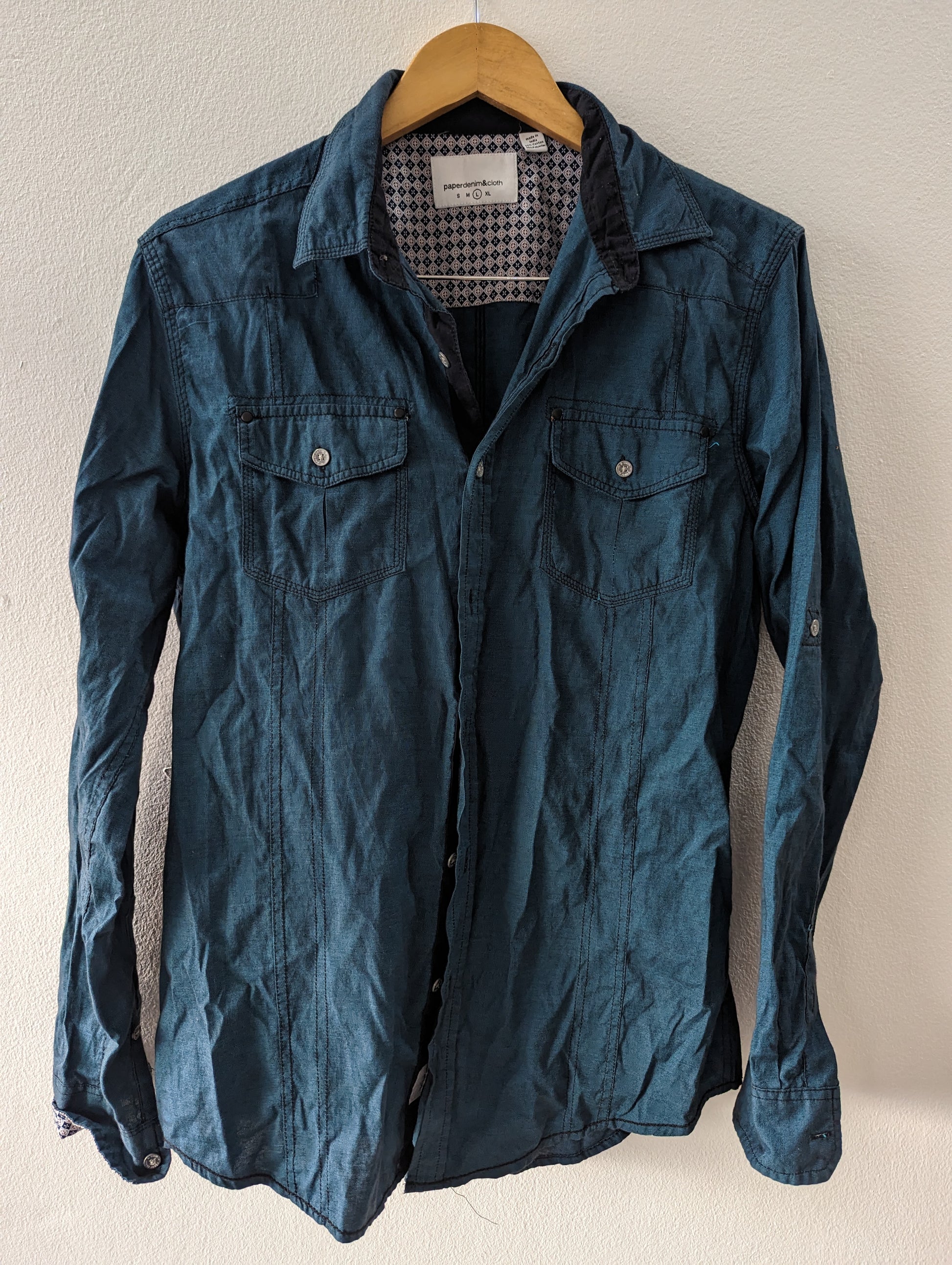 blue button shirt mens L