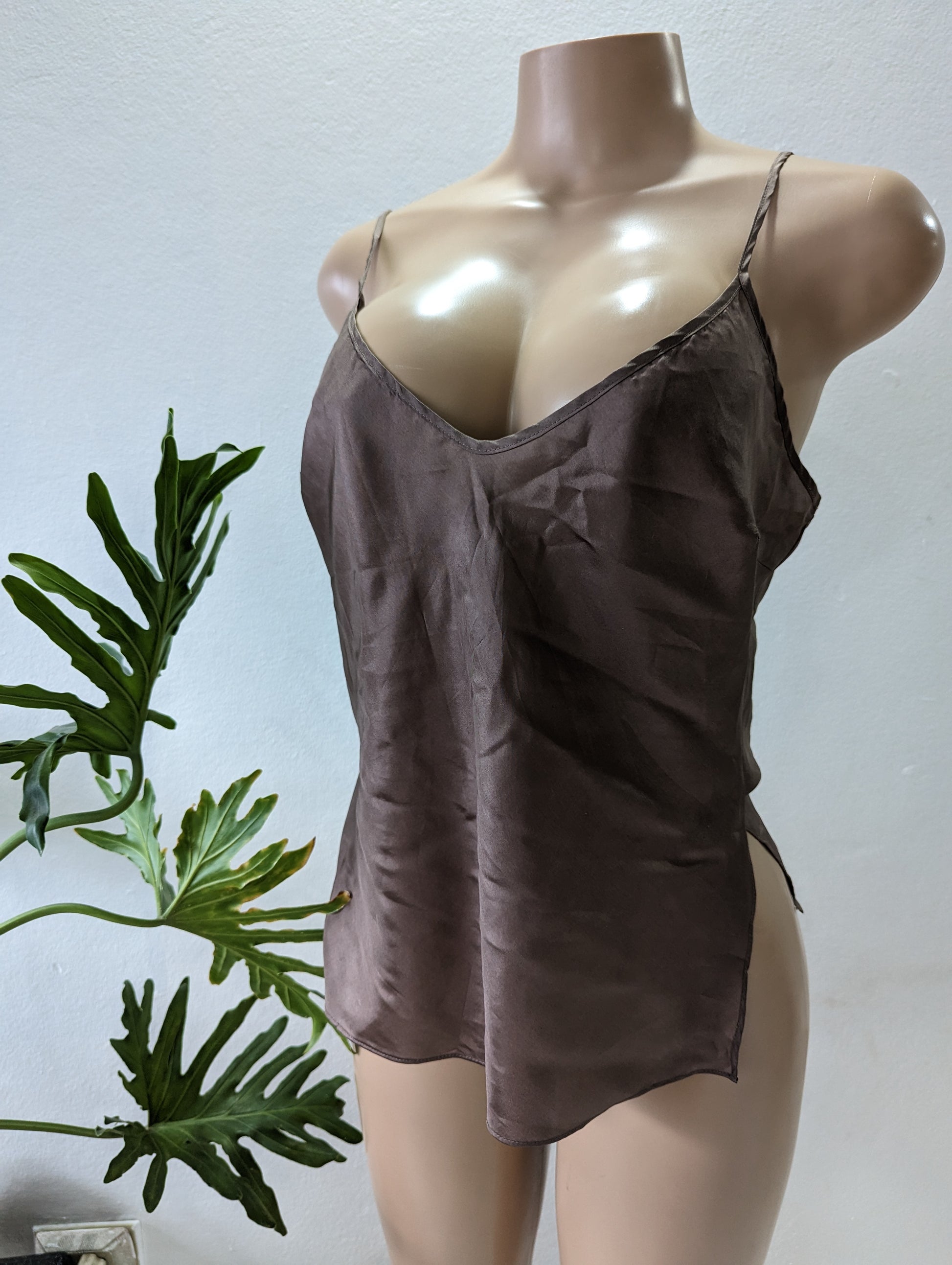 100% Silk Brown slip blouse s