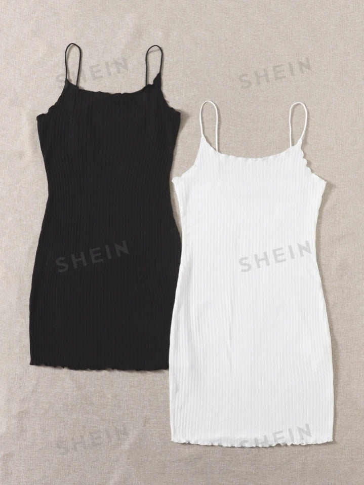 SHEIN white Ribbed spaghetti Dress EZwear M