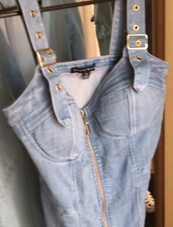 Denim zip bodycon dress buckle ... S
