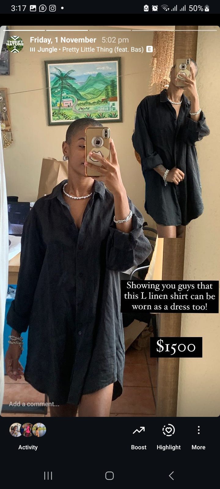 Black organic long shirt... L ,,,