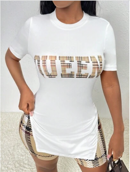 White queen tee w slits tights set L