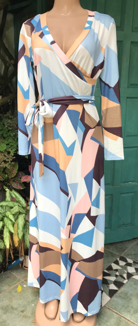 Colour block long sleeve maxi dress - M/L