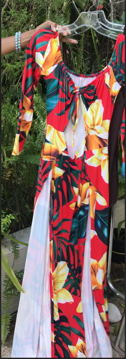 Red cutout slit maxi dress tropical  plus/ XL