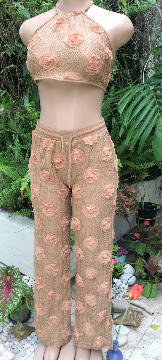 Brown pants set 3D flower ::: m