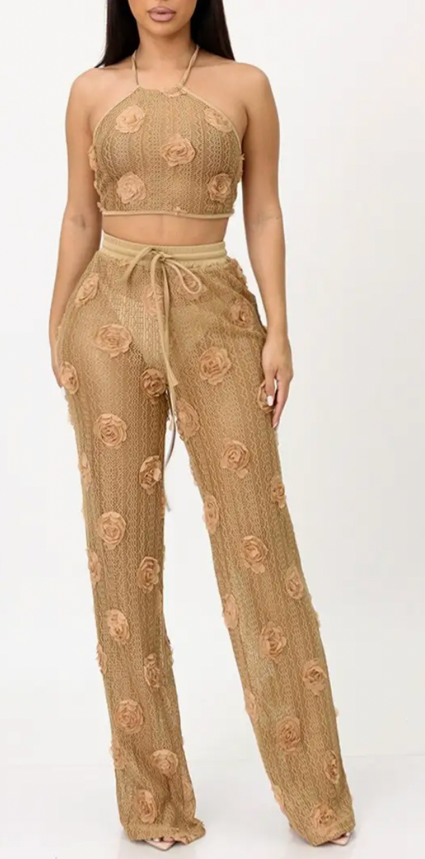 Brown pants set 3D flower ::: m