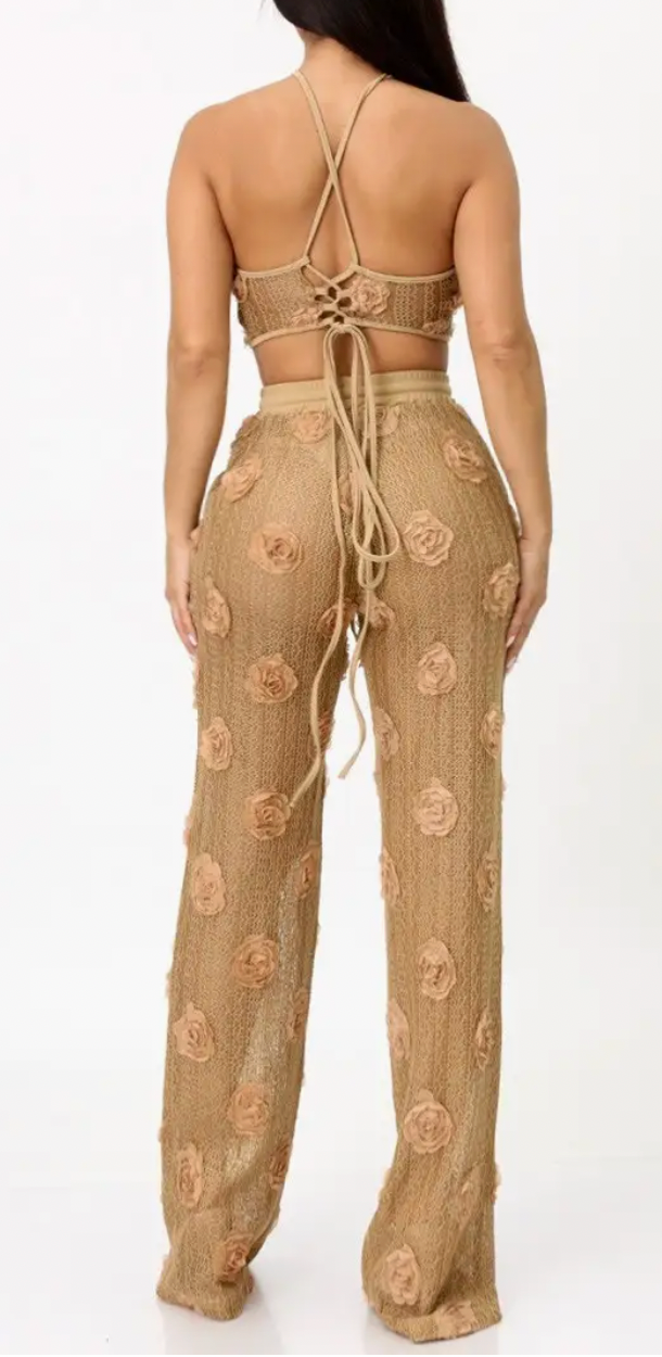 Brown pants set 3D flower ::: m