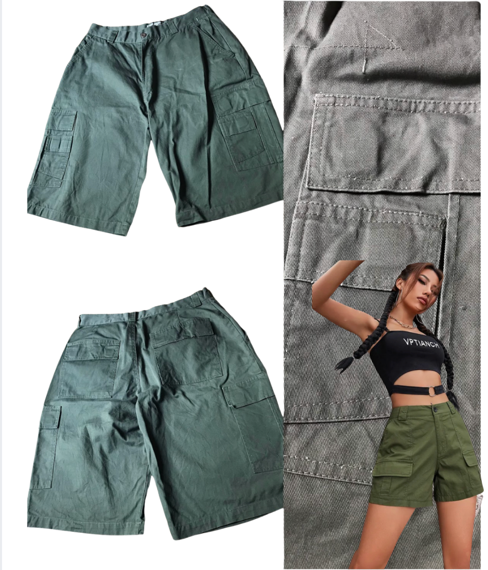 army green cargo jorts ::: waist 34/L