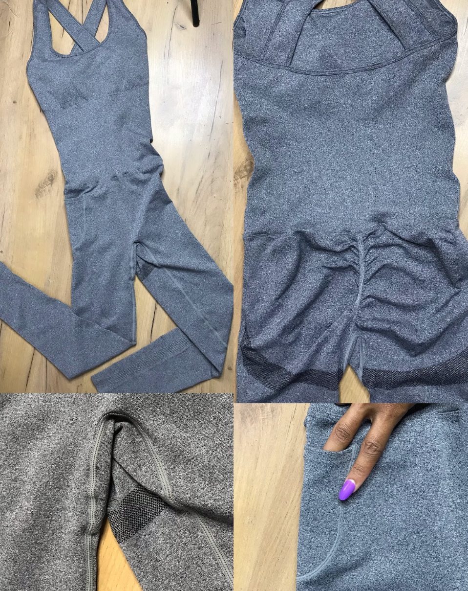 like new Grey padded bra exercise jumpsuit ~~~ L