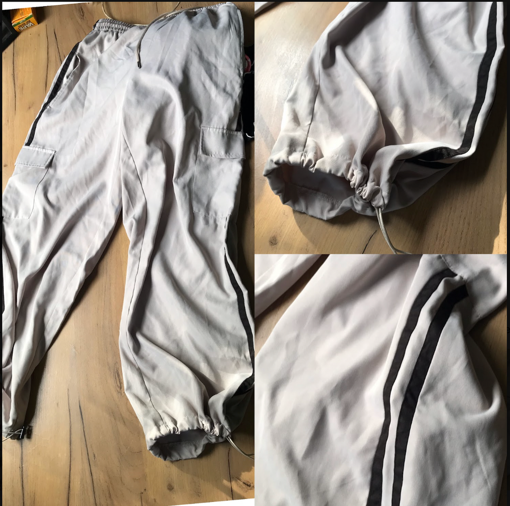 Cream Stripe Cargo Pants With Adjustable Bottom ::: M