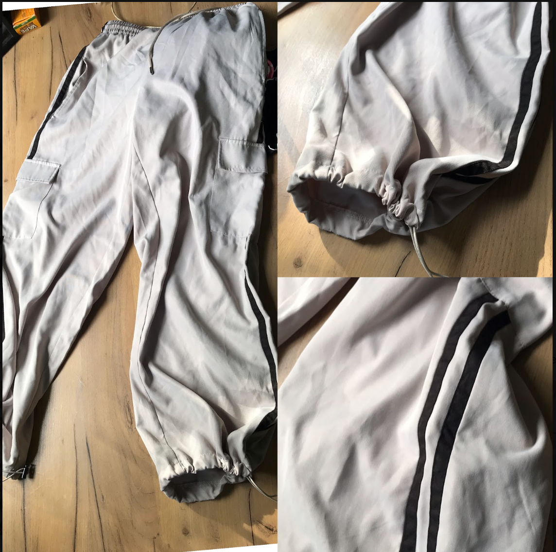Cream Stripe Cargo Pants With Adjustable Bottom ::: M