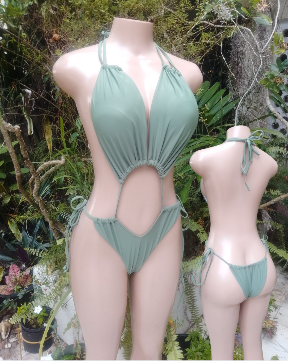 like new green cutout swim suit   m