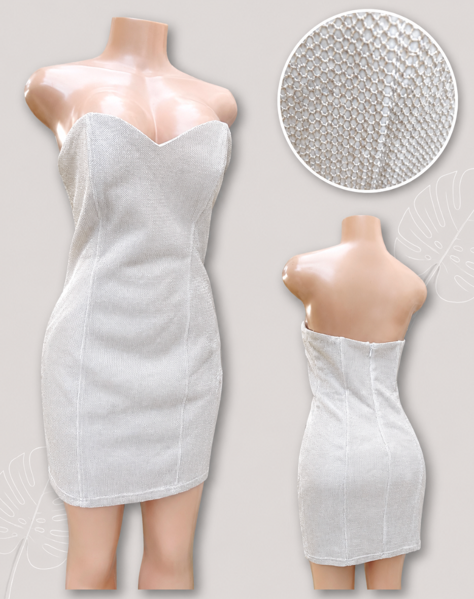 silver sweetheart strapless dress with texture semi formal  . large
