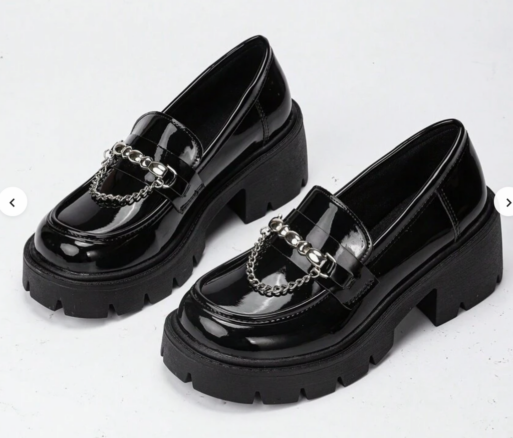 new platform silver chain shiny loafer shoe black  /// size 8