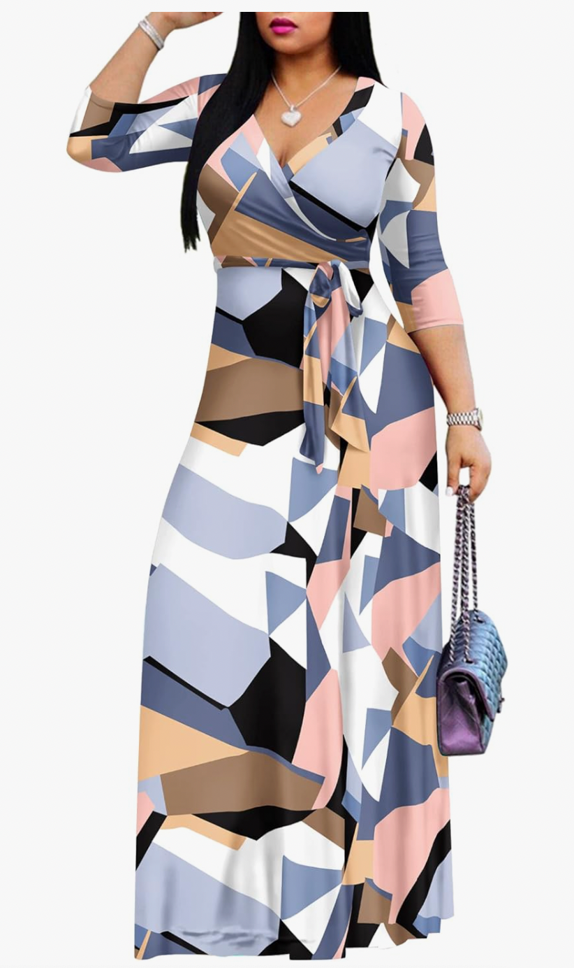 Colour block long sleeve maxi dress - M/L