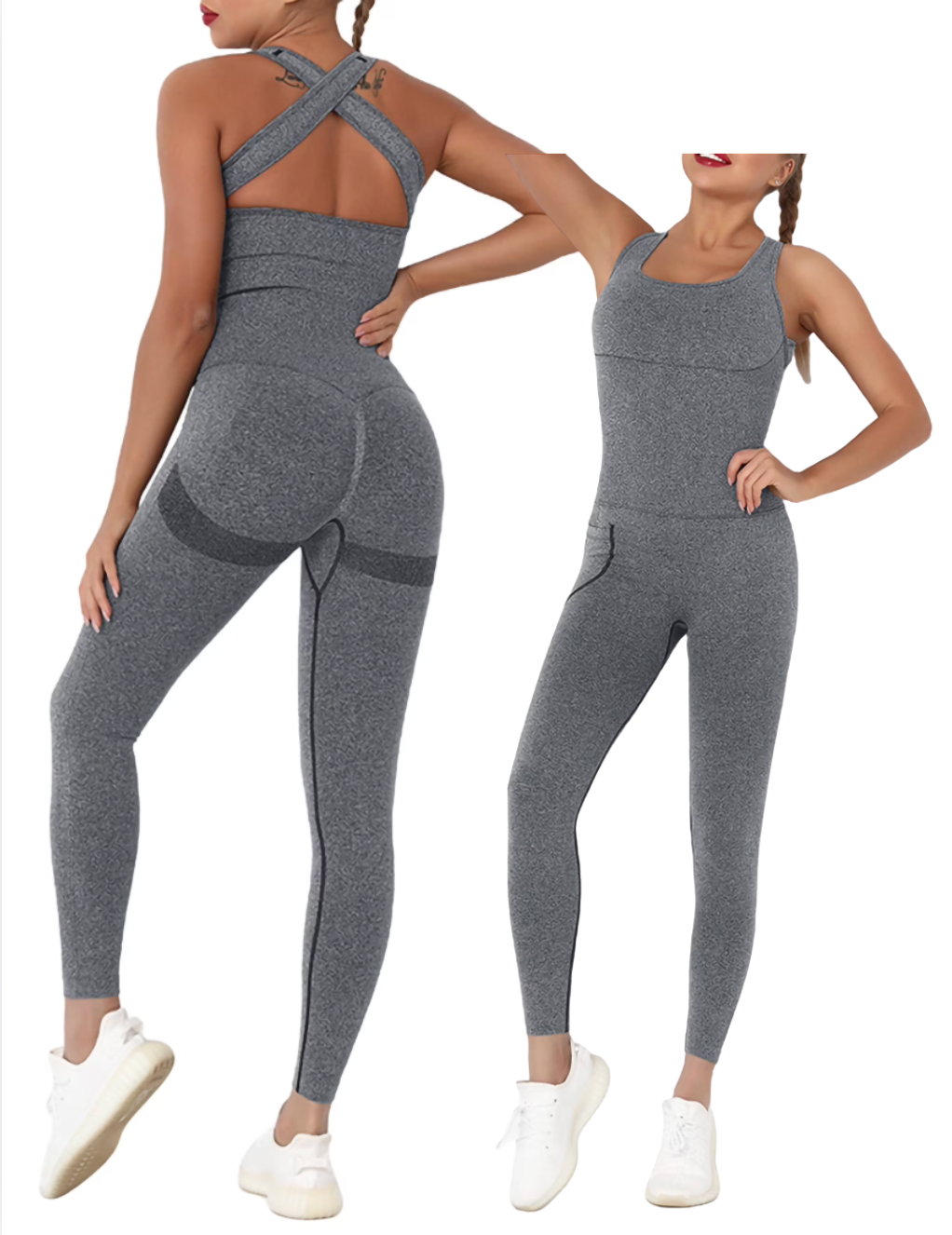 like new Grey padded bra exercise jumpsuit ~~~ L