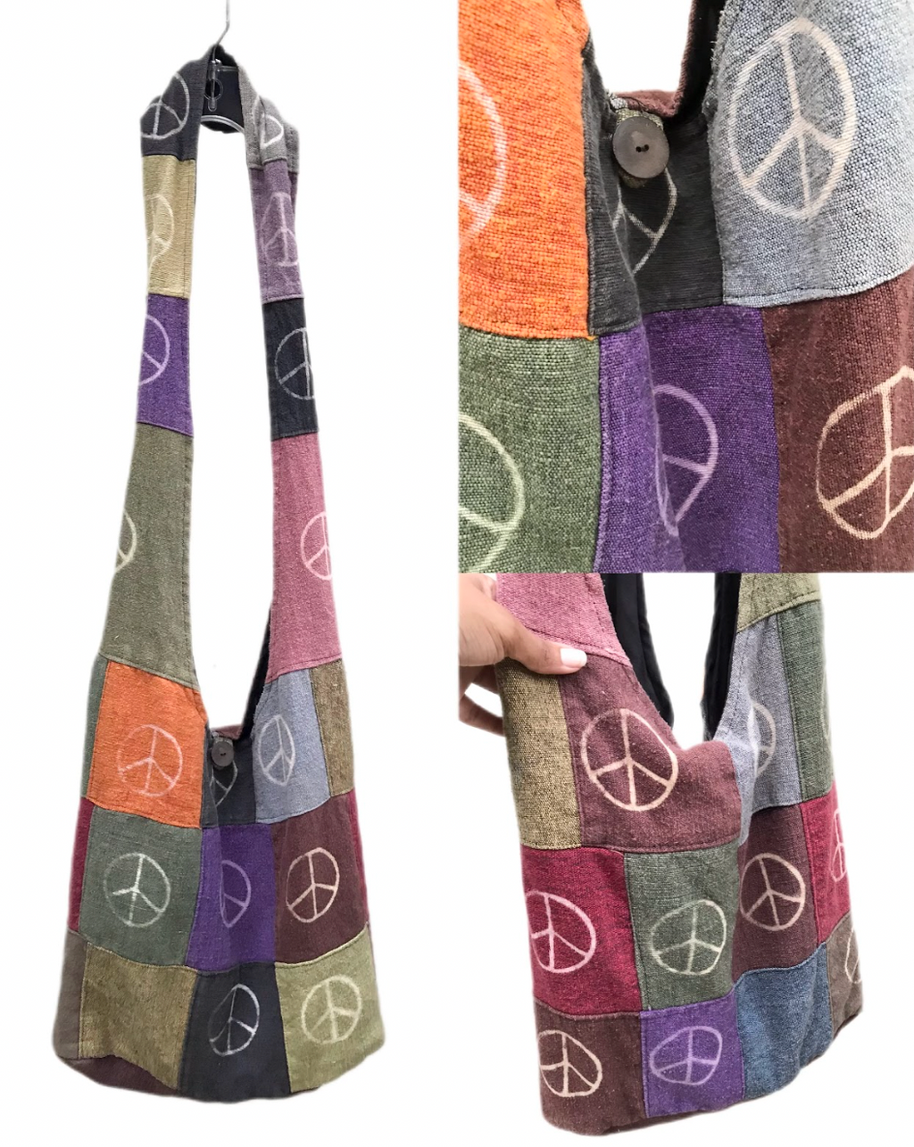 hobo crossbody bag peace sign print woodstock *** organic ,,,