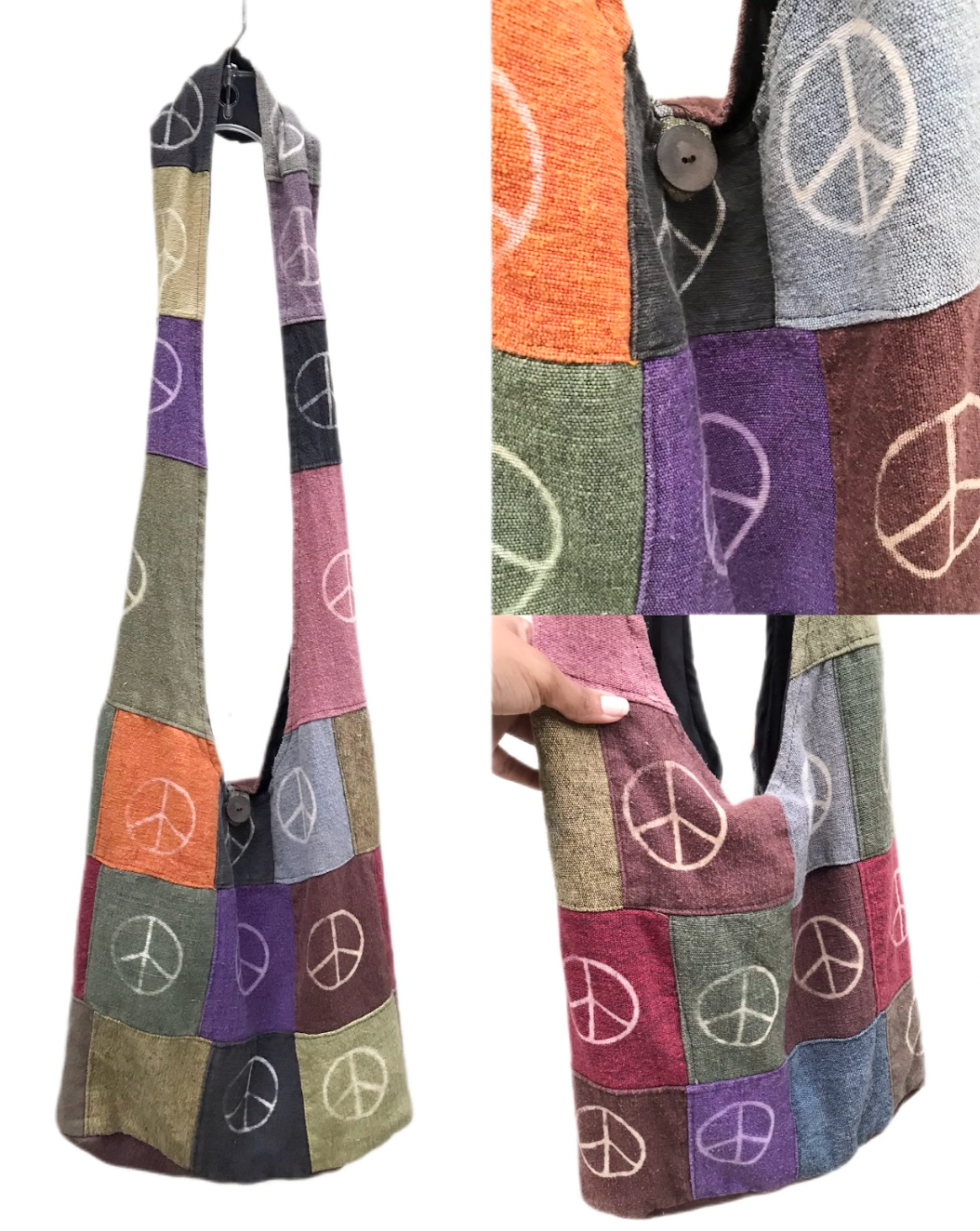 hobo crossbody bag peace sign print woodstock *** organic ,,,