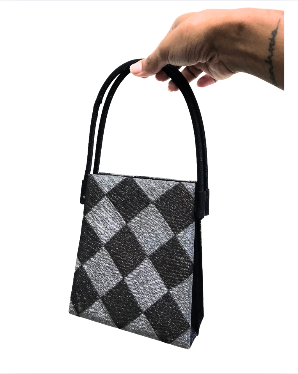 Vintage Silver Black Checkerboard Mini Bag ***