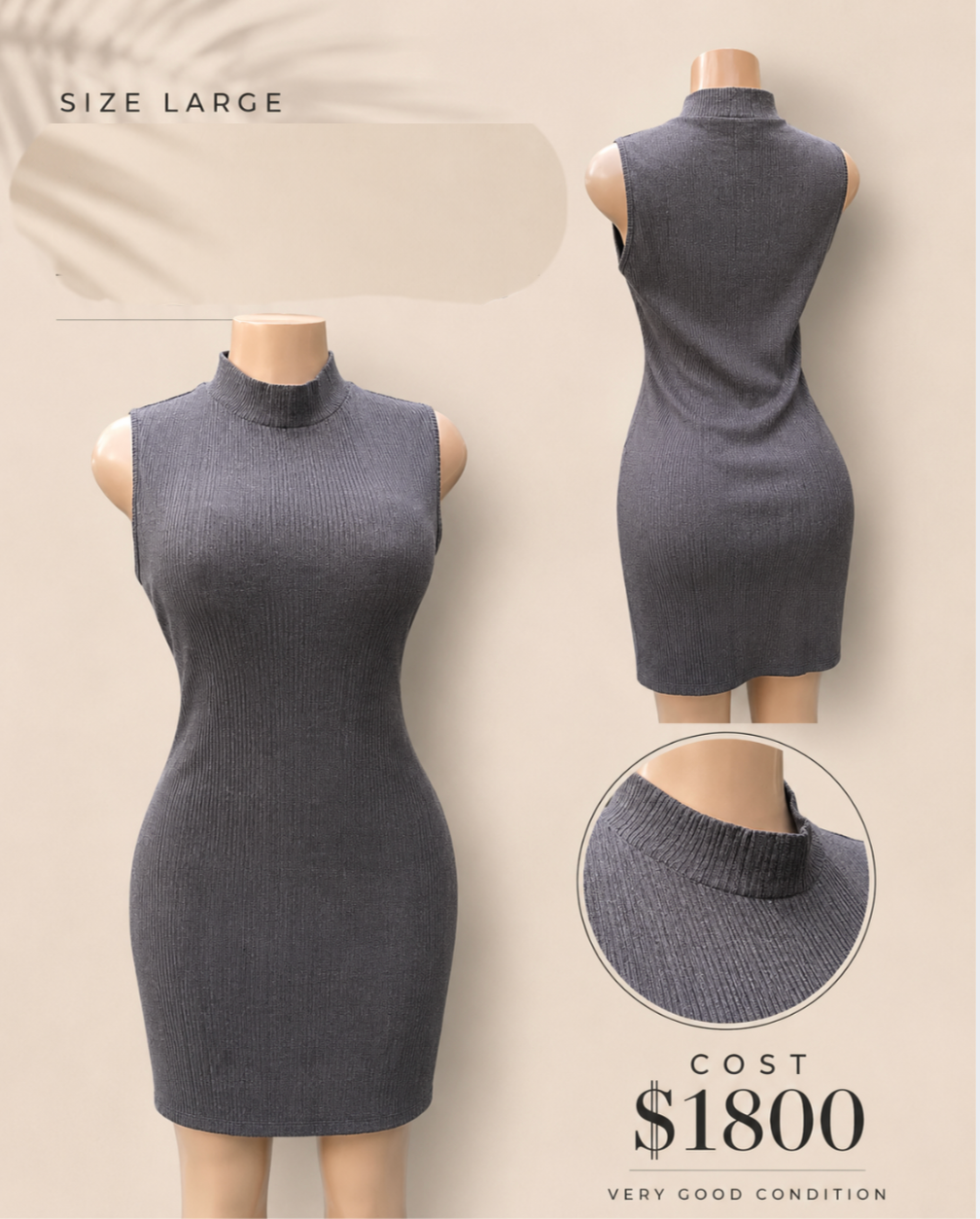 grey knit dress turtleneck . Large to Plus
