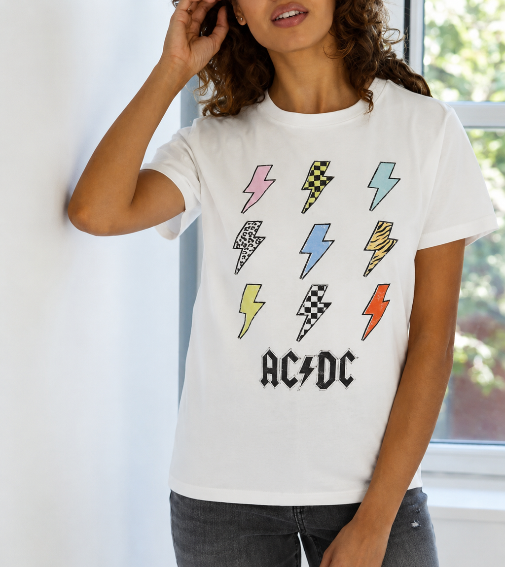 AC/DC punk white graphic tee ;;; cotton ... plus : XL to 2X ,,, unworn