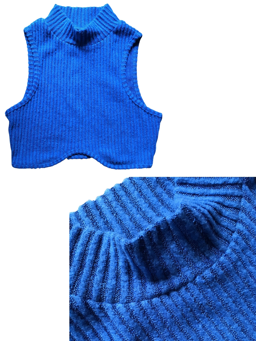 blue knit ribbed crop top sweetheart bust turtleneck ... xs/ s