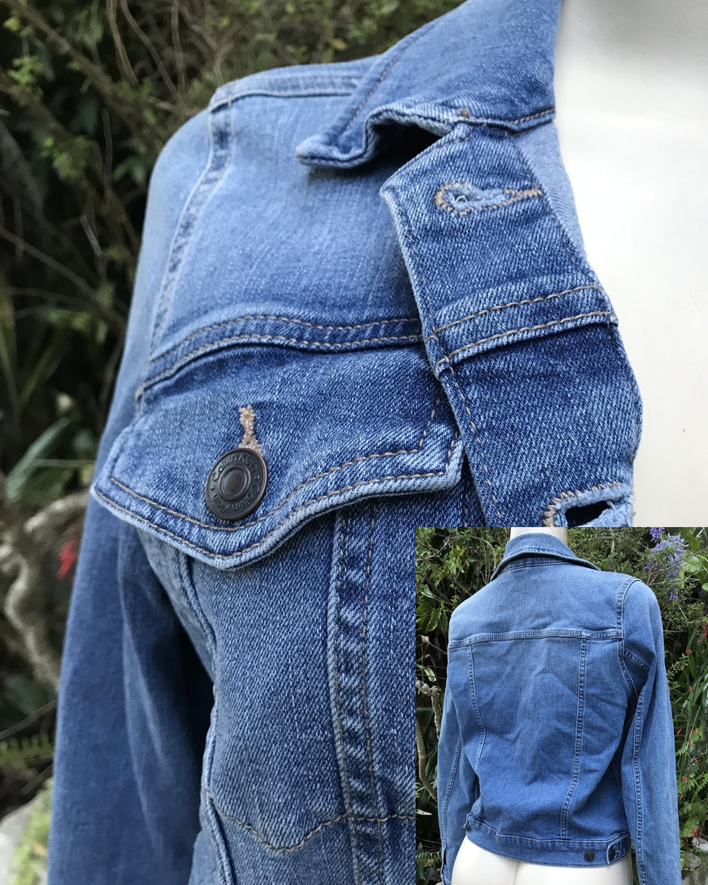 Calvin Klein Jeans Petite Basic Denim Trucker Jacket Retro Stretchy >>> s or m