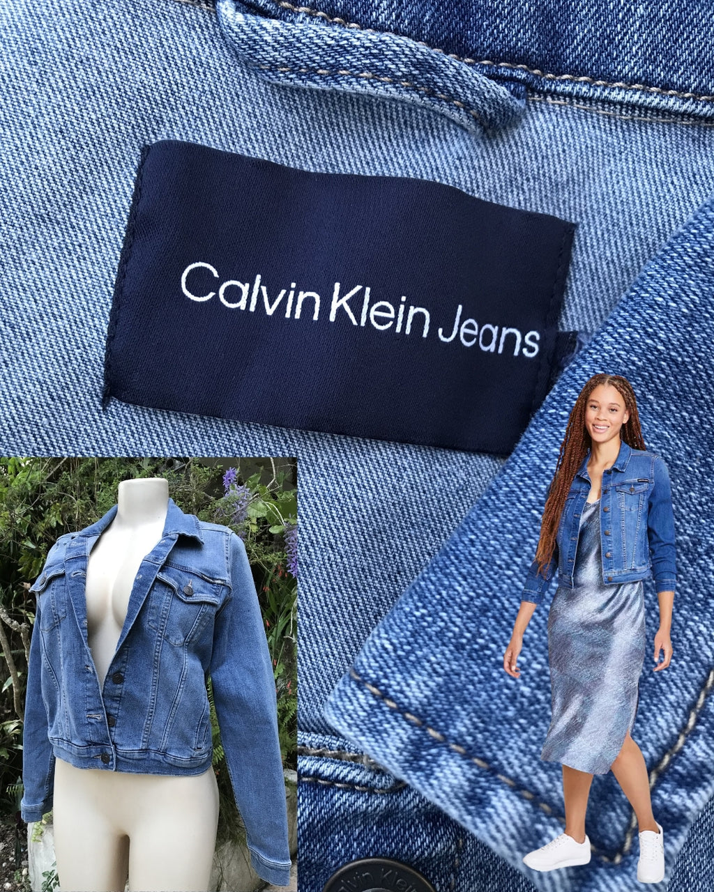 Calvin Klein Jeans Petite Basic Denim Trucker Jacket Retro Stretchy >>> s or m