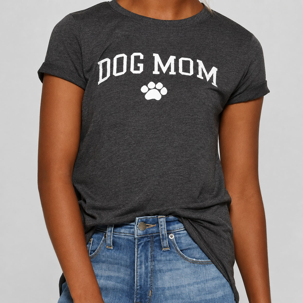 'Dog Mom' grey graphic tee ;;; cotton ... S/M  ,,, unworn