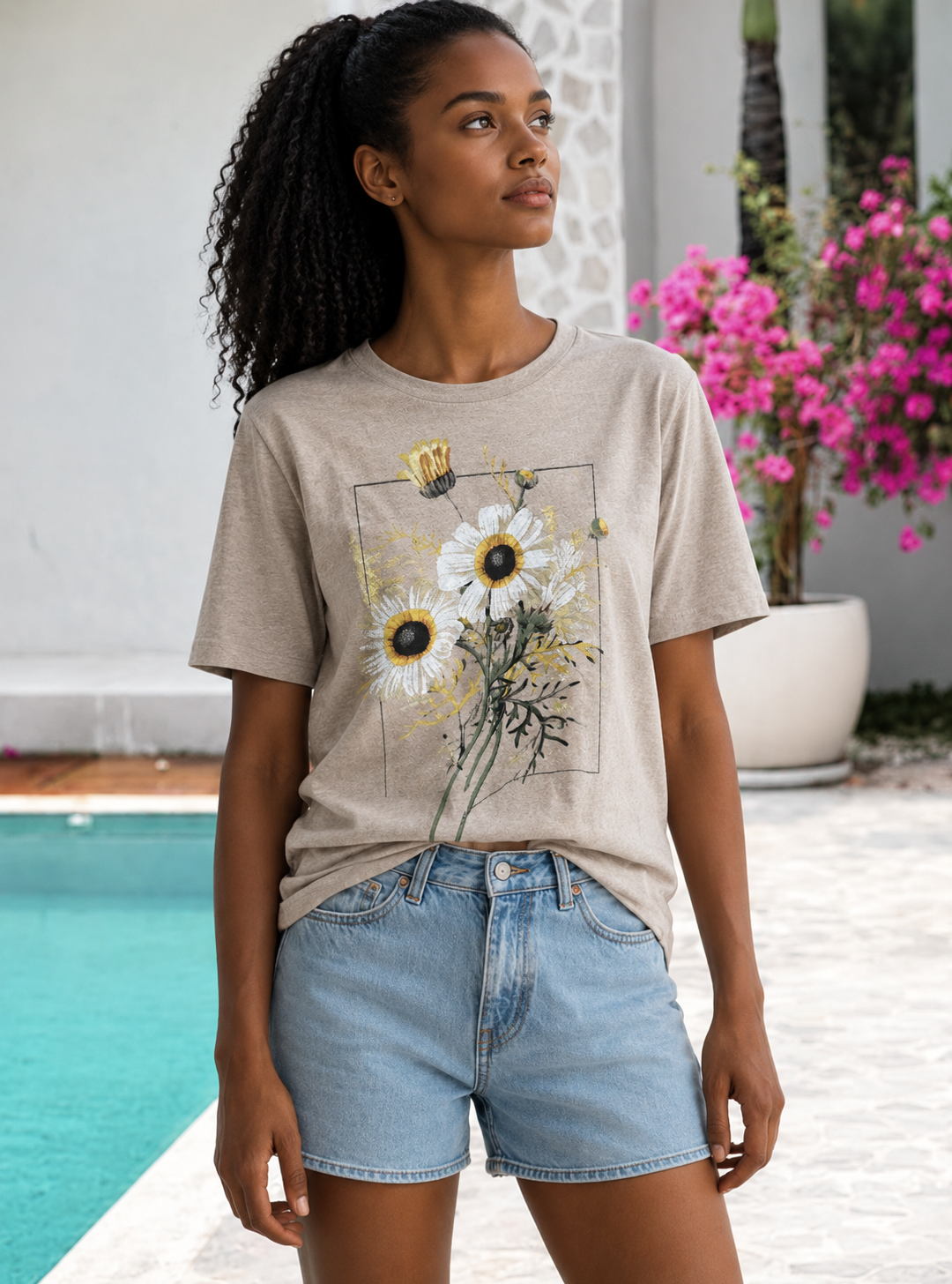 Eggshell wild daisy tee minimalist ;;; cotton ... large,,, new tag