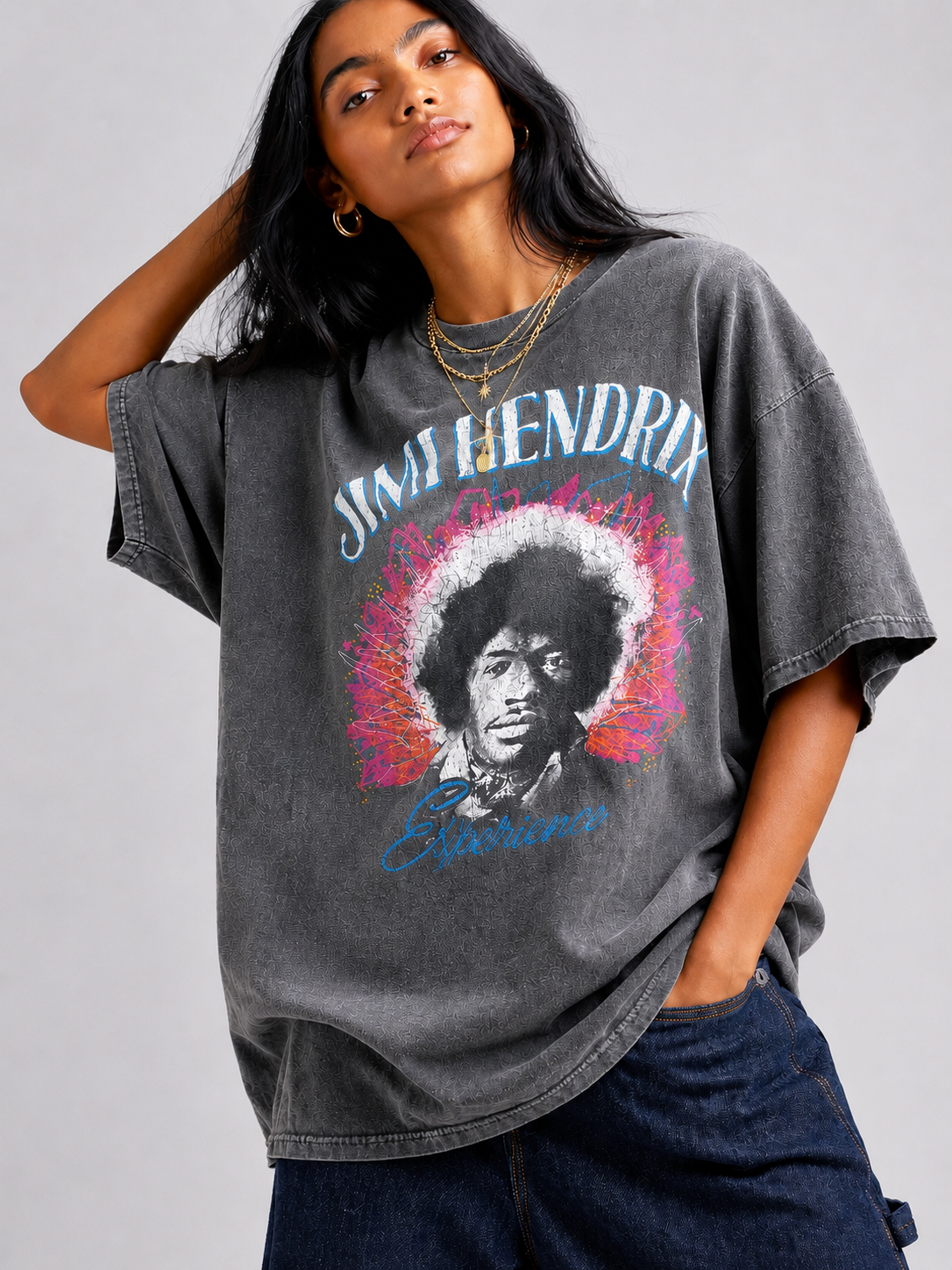 Jimi Hendrix grey graphic band tee ;;; Cotton blend... Large to Plus