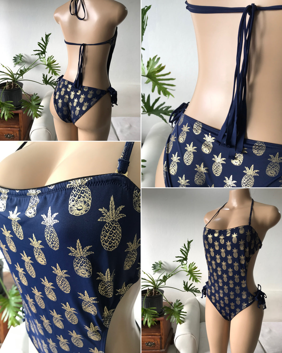 Navy pineapple one piece swim m