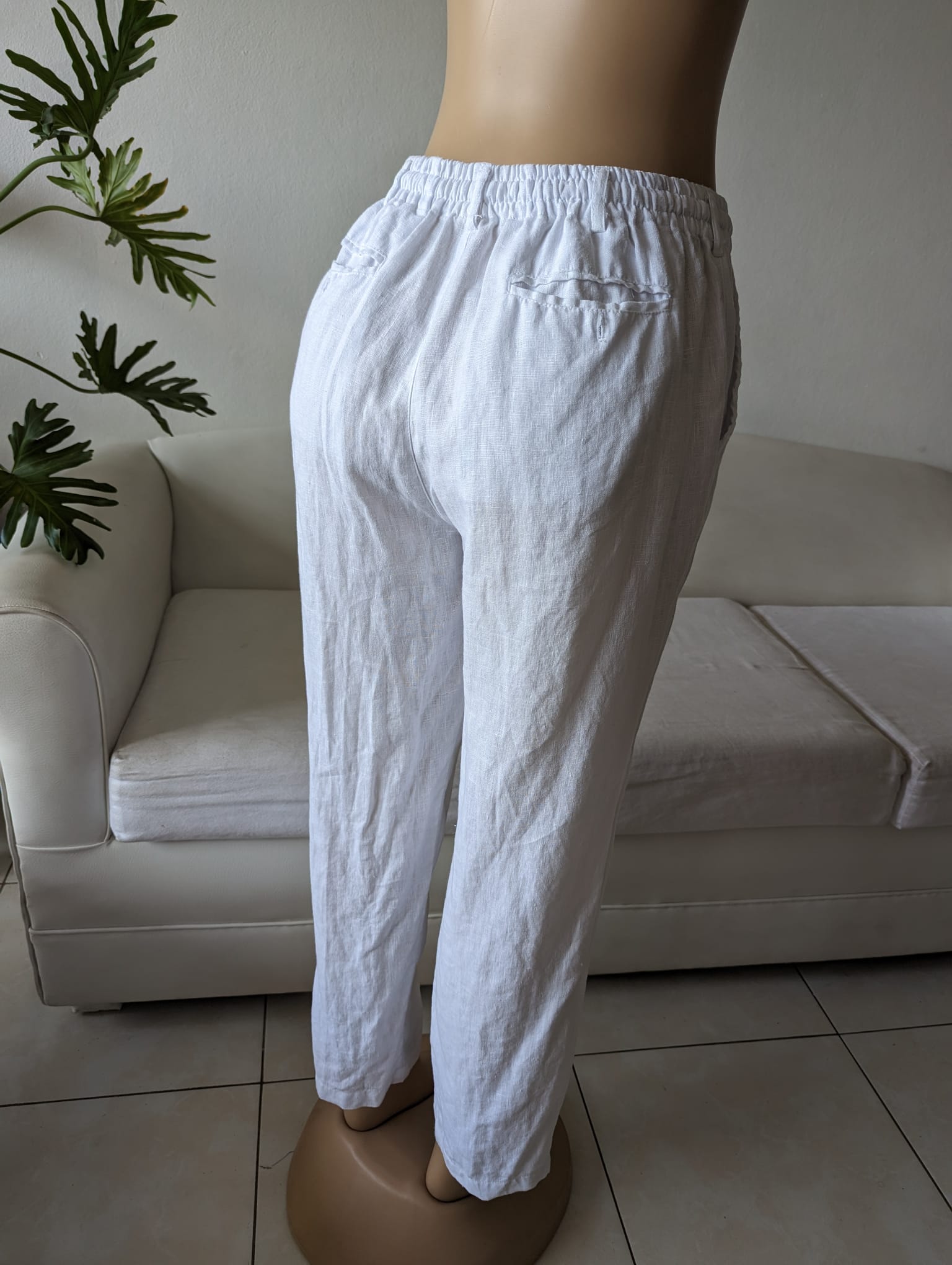 Classic White linen pants draw string m :::