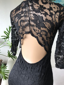 Sexy black lace backless bodycon dress /  s