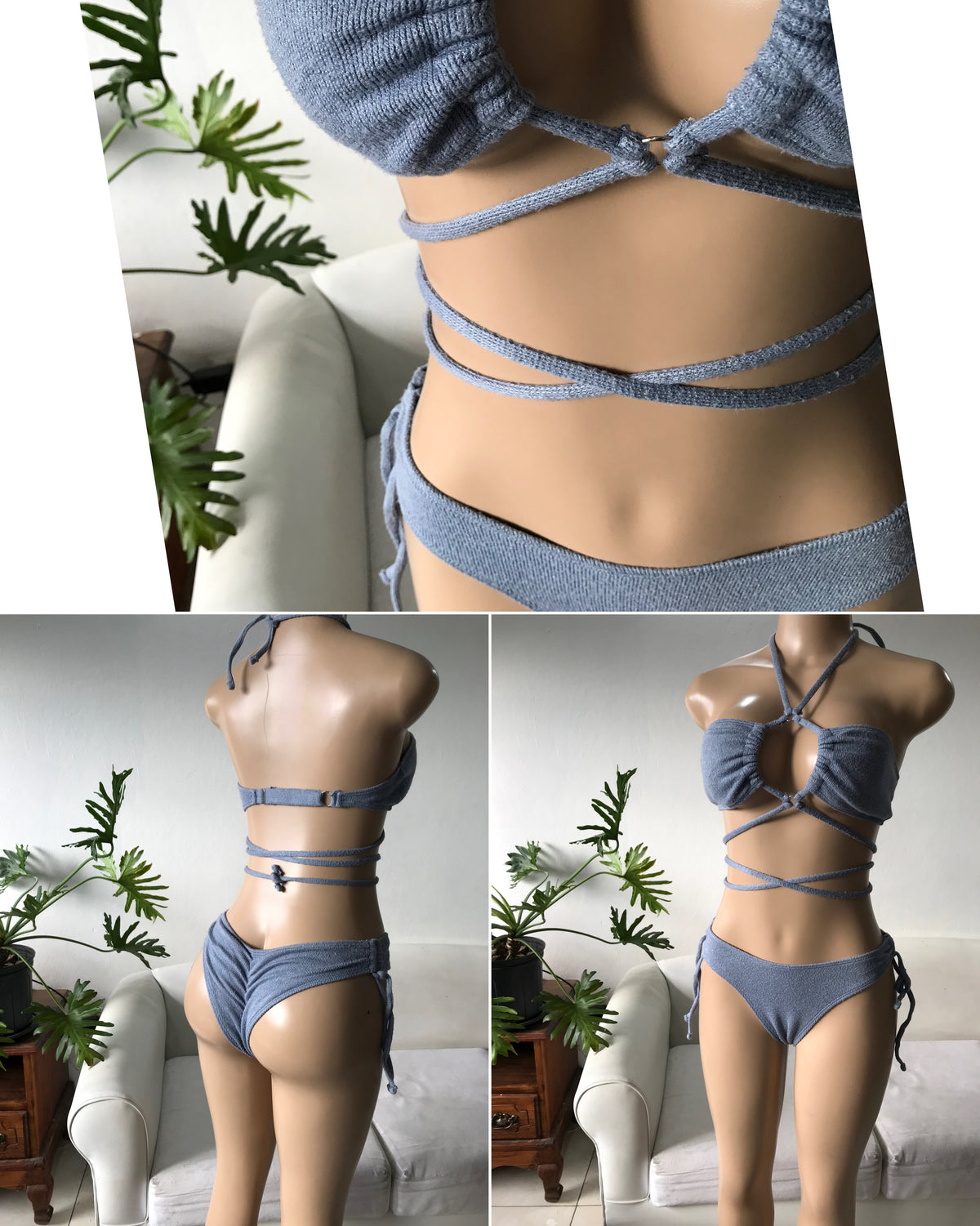 Ice blue bikini knit flex tie