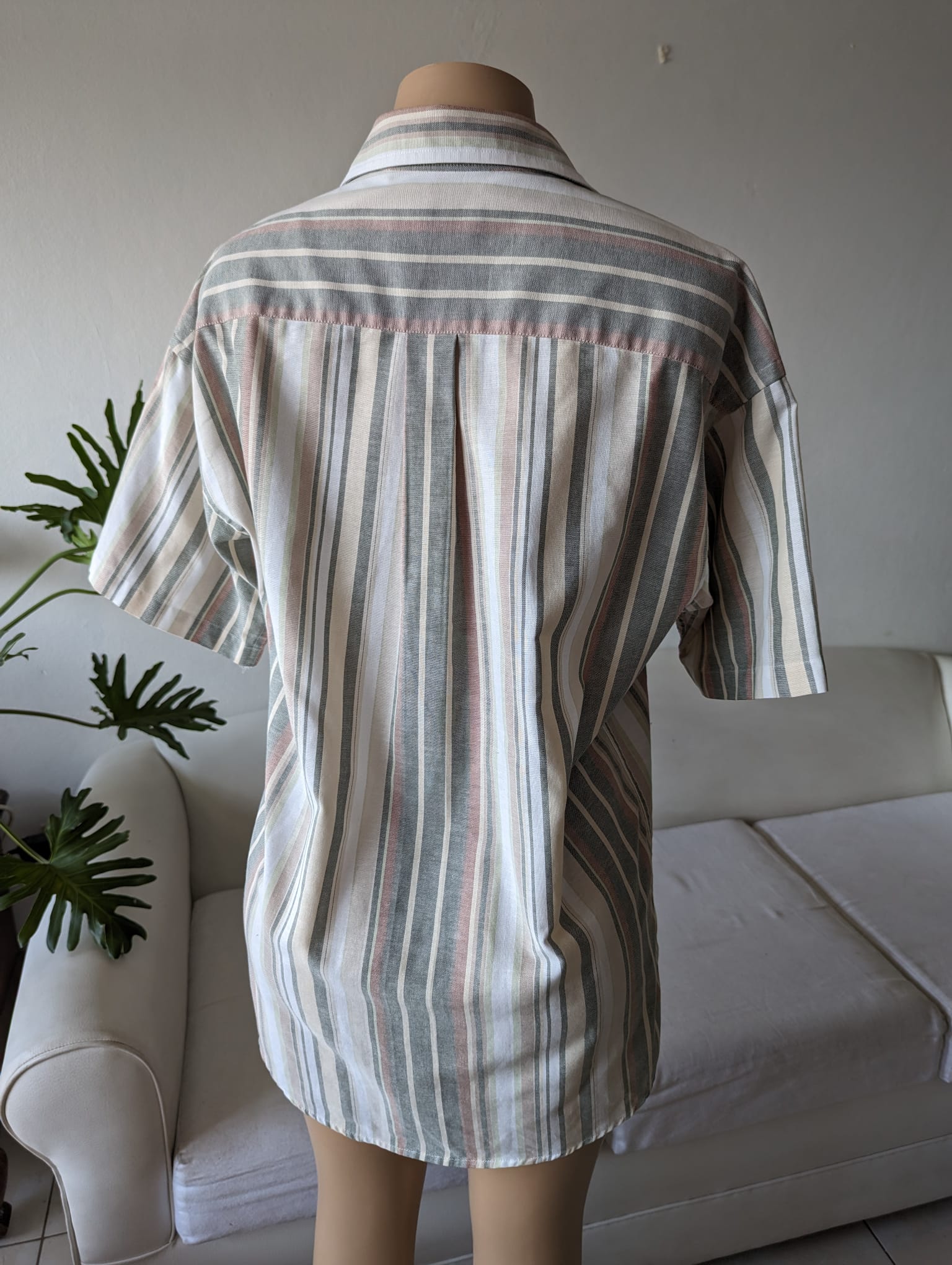 Vintage linen Stripe muted tones men's shirt L ... +++ ^^^