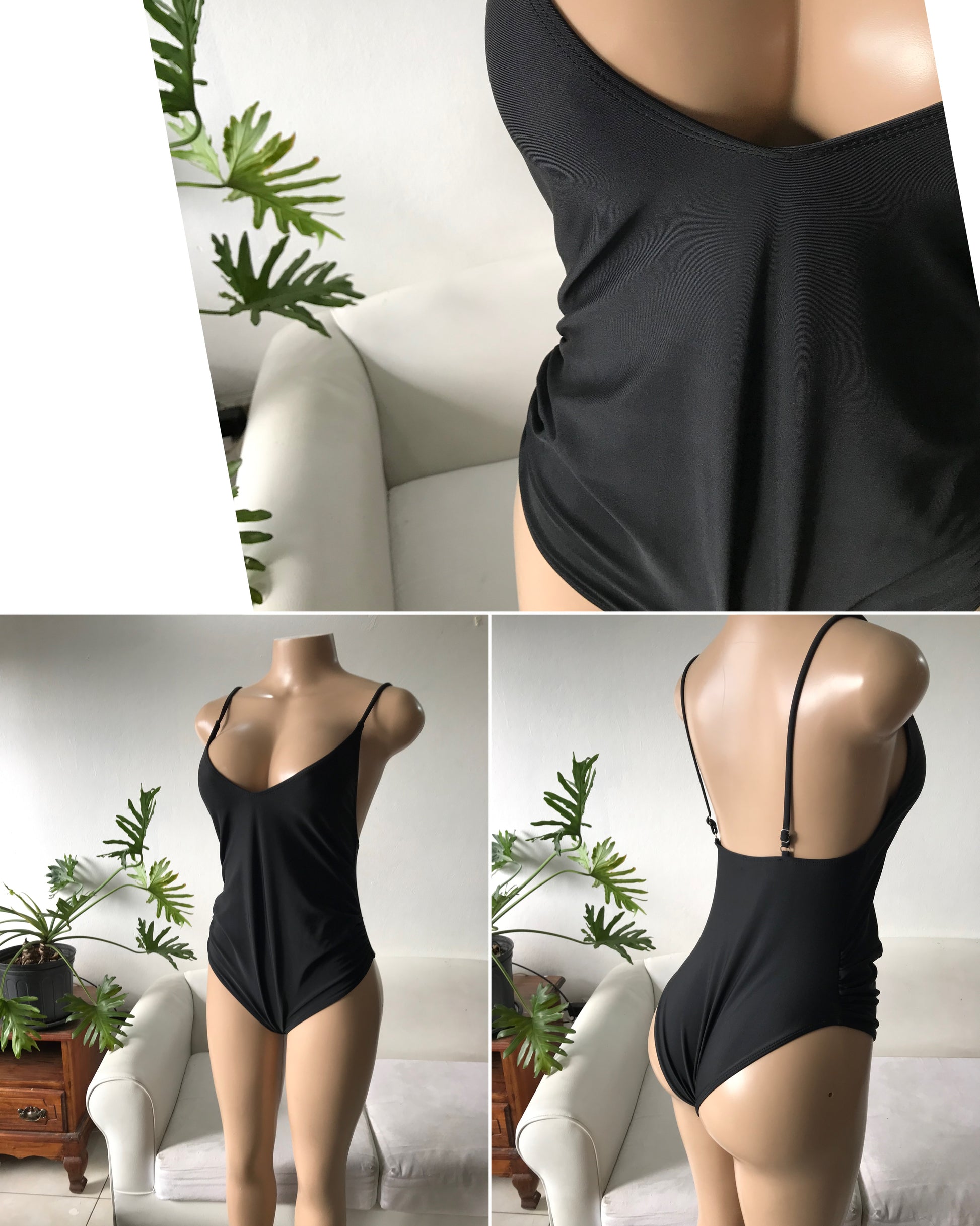 Black one piece swim suit adjustable straps s/M