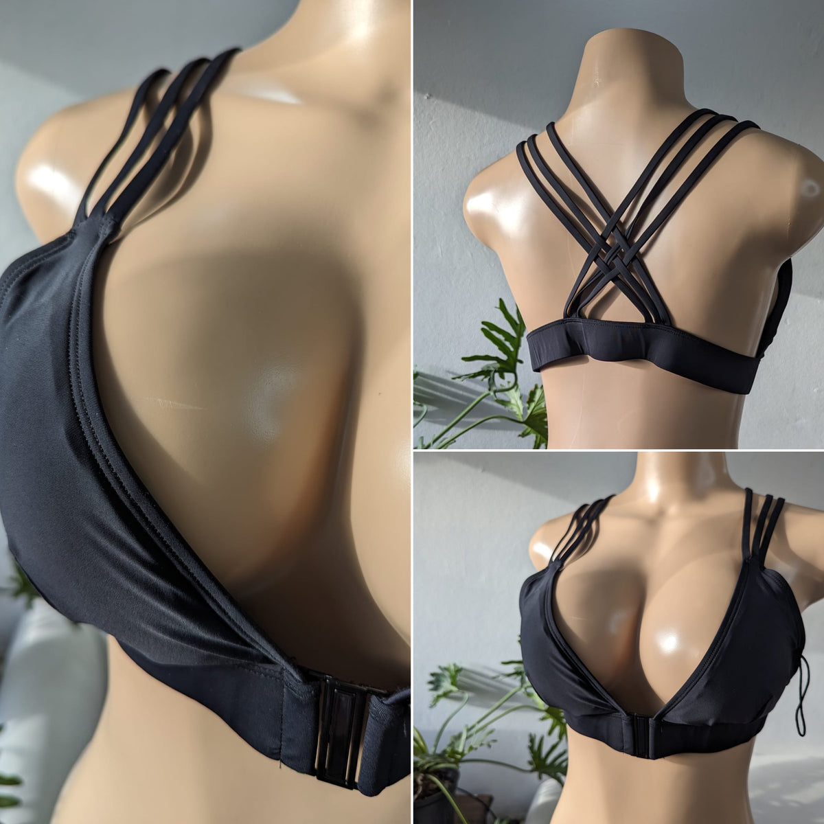 New black strappy swim suit top M-L