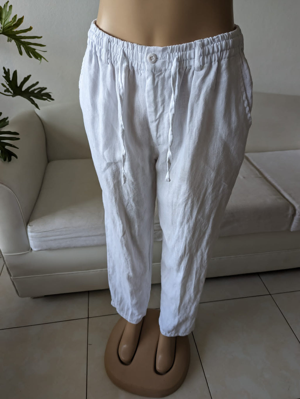 Classic White linen pants draw string m :::