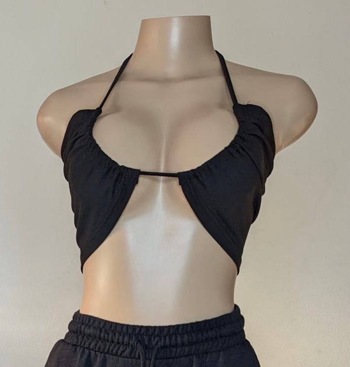 Black Crop Top tie front s/M