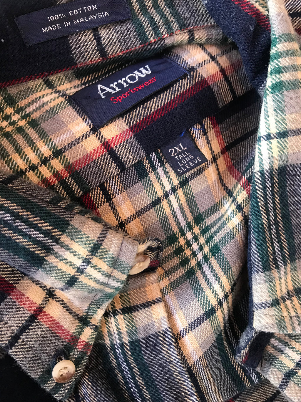 Vintage Men's Classic Plaid Extra long button down shirt  +++ 2x /XL
