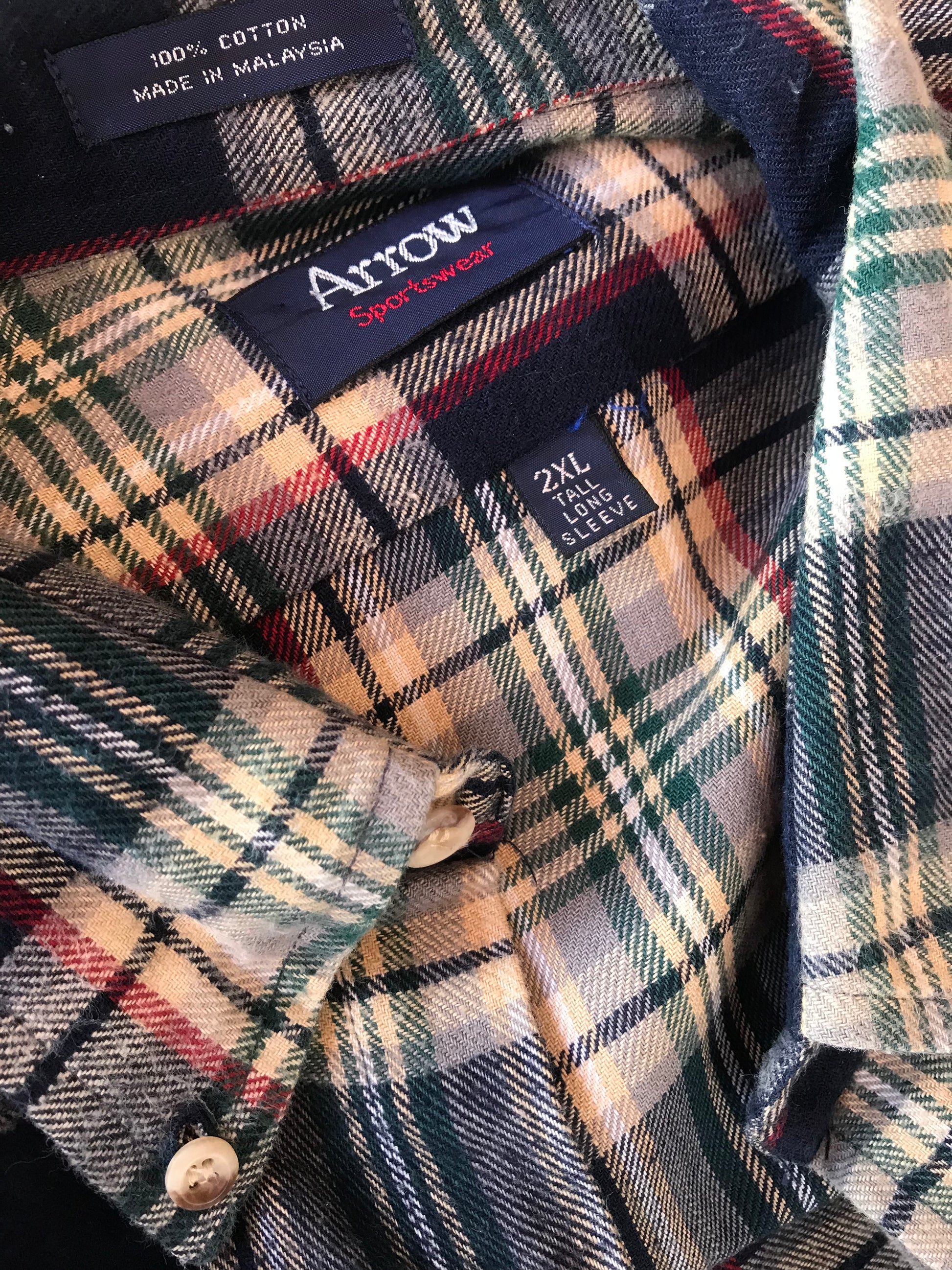Vintage Men's Classic Plaid Extra long button down shirt  +++ 2x /XL