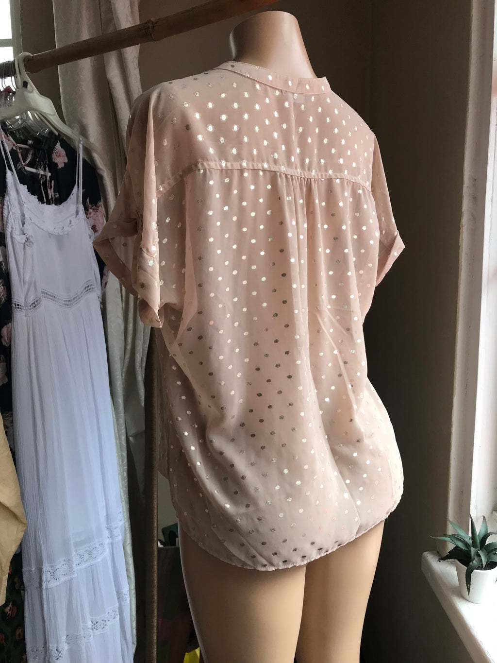 Marks and Spencer's Cream and Gold Polka share Blouse tied  L /XL ...